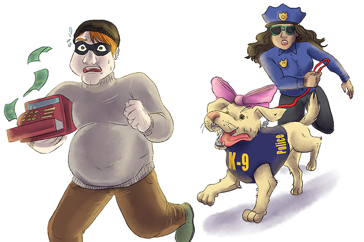 Police is feminine, so it's la police. Imagine the Labrador is working as a police dog.